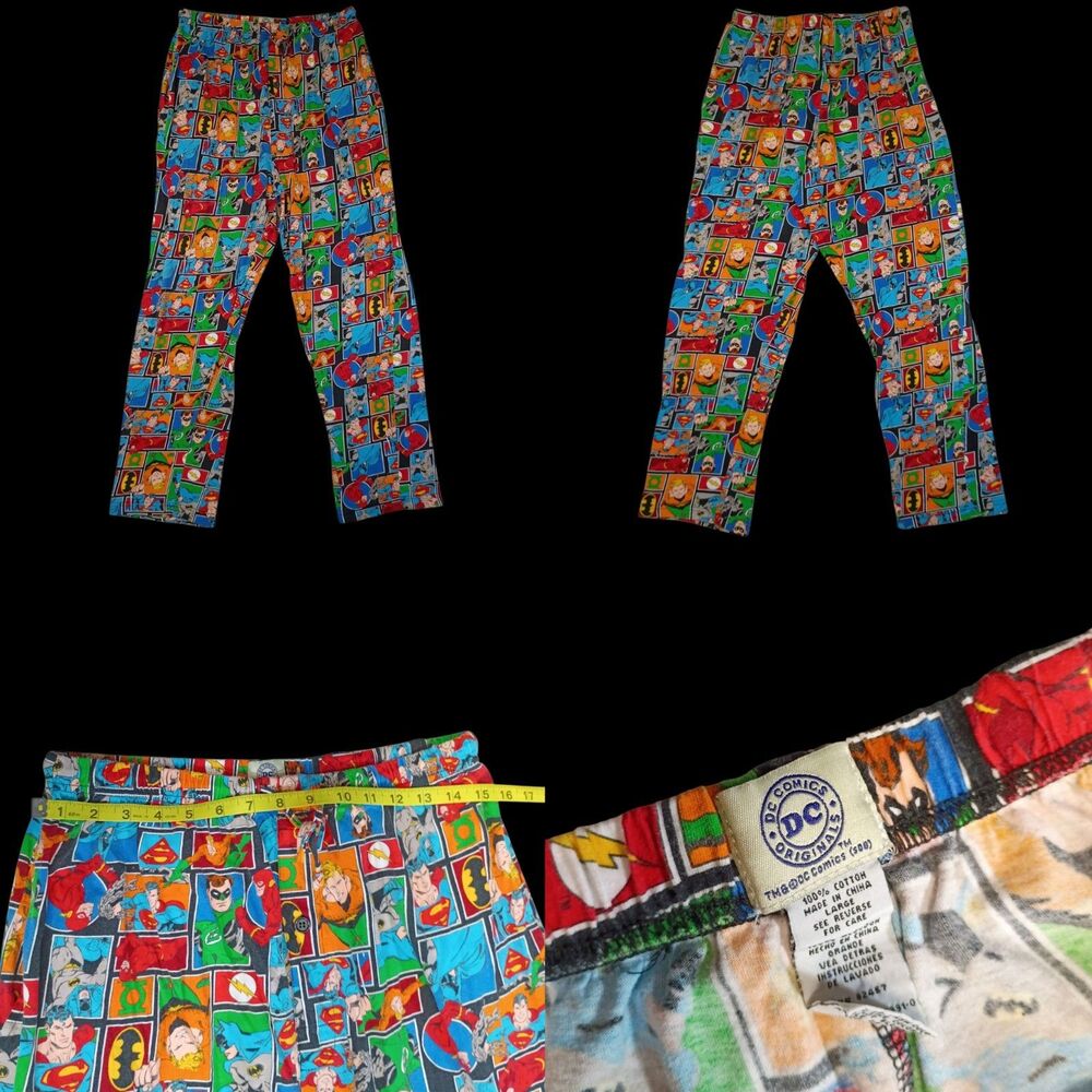 Vintage DC Comics Originals Cotton Pajama Bottoms Batman Superman Adult Large